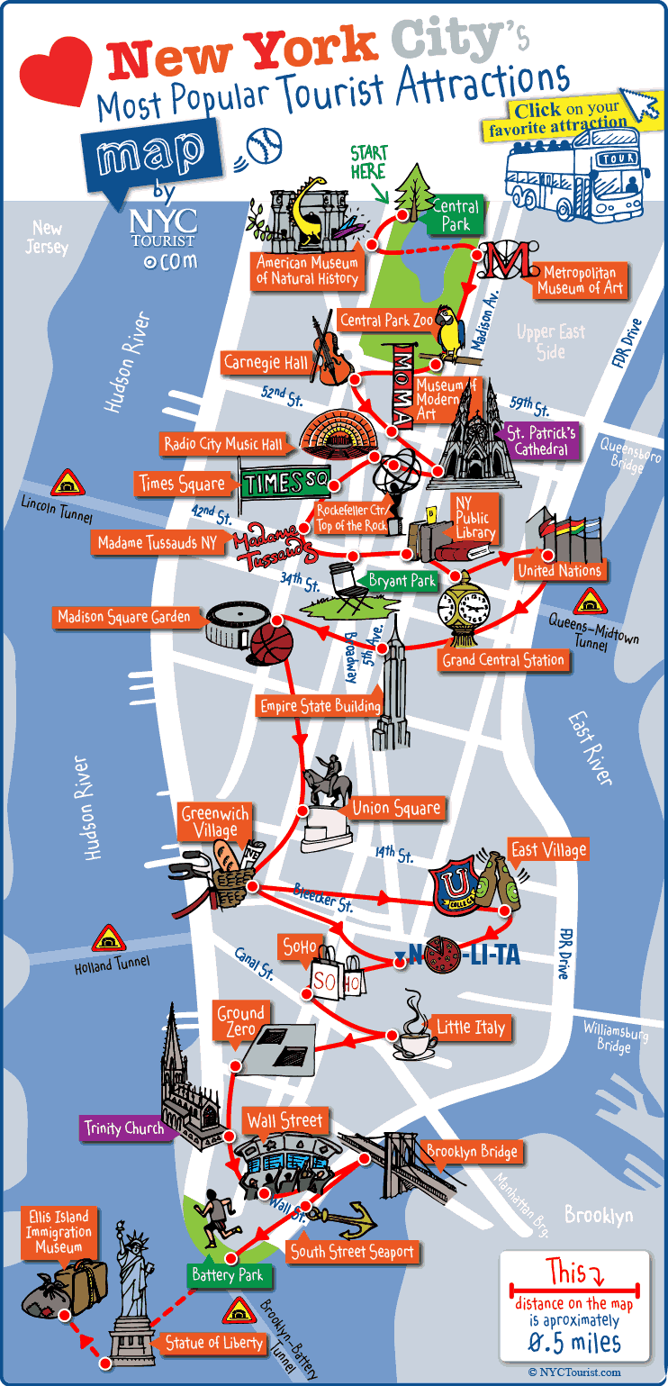 New York City Most Popular Attractions Map.   Um this would have been quite helpful 2 weeks ago…