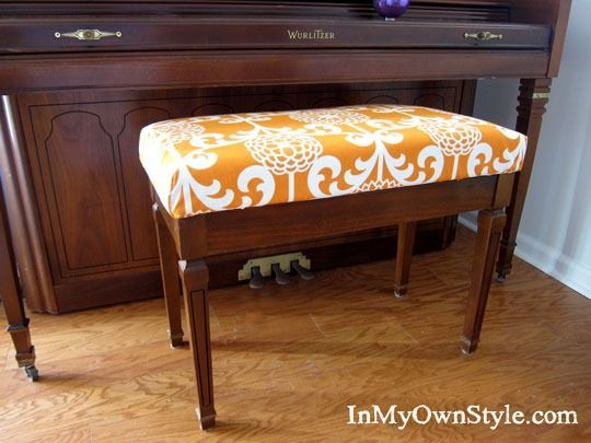 No-sew piano bench cushion. Much better than buying one of those pricey options out there!