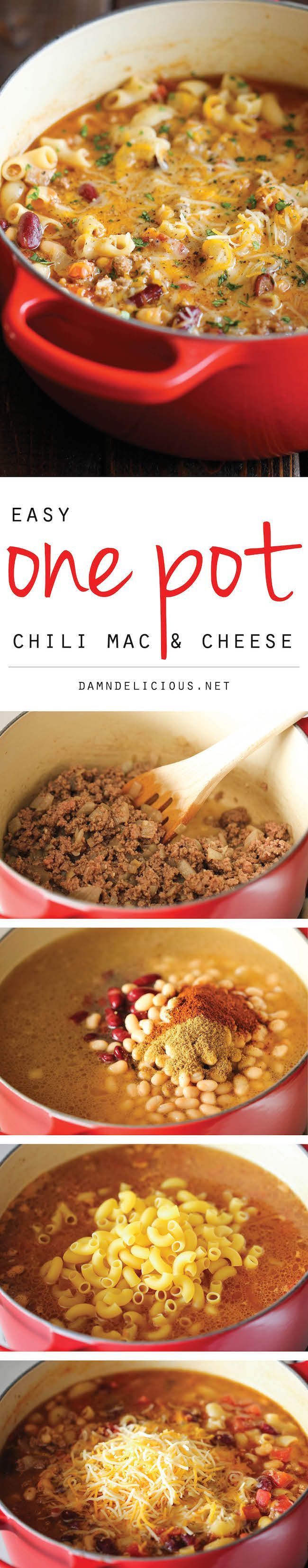 One Pot Chili Mac and Cheese – Two favorite comfort foods come together in this easy, 30 min one-pot meal that the whole family