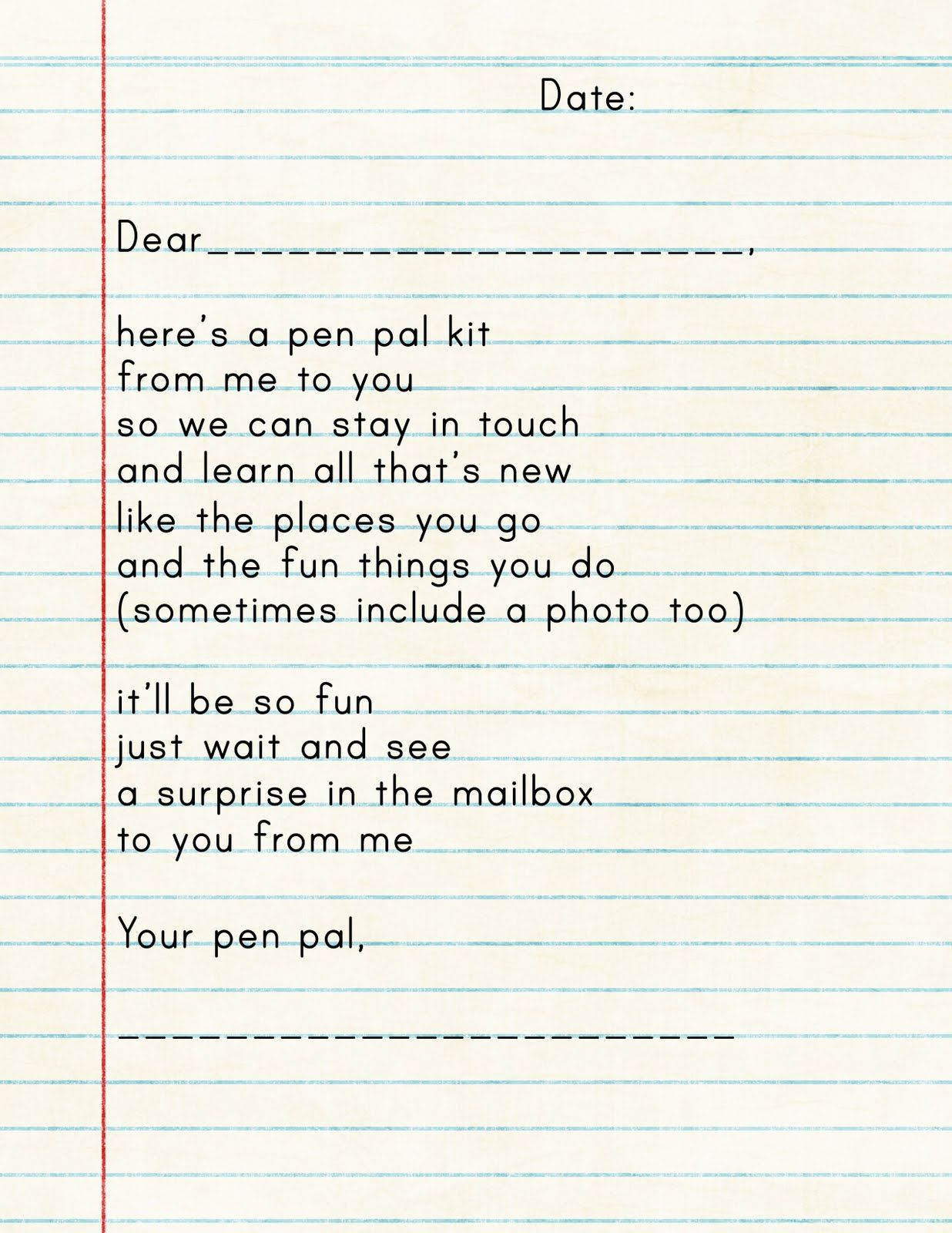 Pen Pal Kit Ideas | List of things to send as a package to start pen-palling with a friend. Great idea for kids!