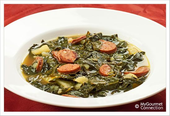 Portuguese: Portuguese Kale Soup (Caldo Verde) recipe. Traditional dish.