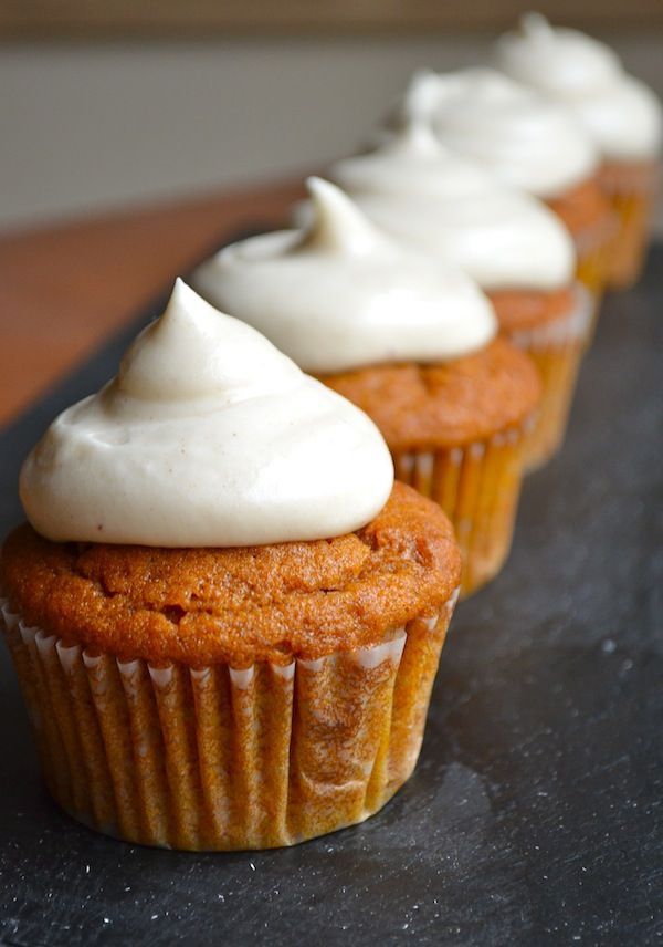 Pumpkin Cupcakes + the best cream cheese frosting ever. Seriously, use this cream cheese frosting and no other one. ever.