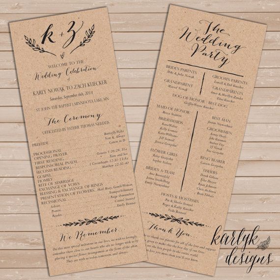 Rustic Fall Wedding Program Winter Printable by karlykdesigns