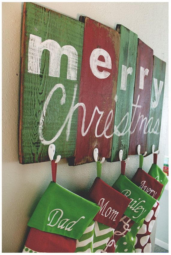 Rustic holiday stocking holder on barn wood with by BrandNewToMe