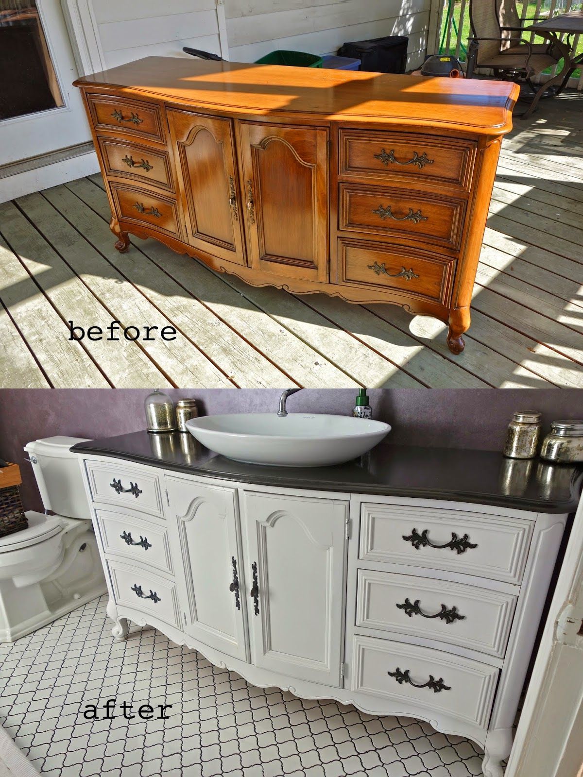 rustyfarmhouse: DIY Repurposing a Buffet or Dresser as a Bathroom Vanity: Part 2