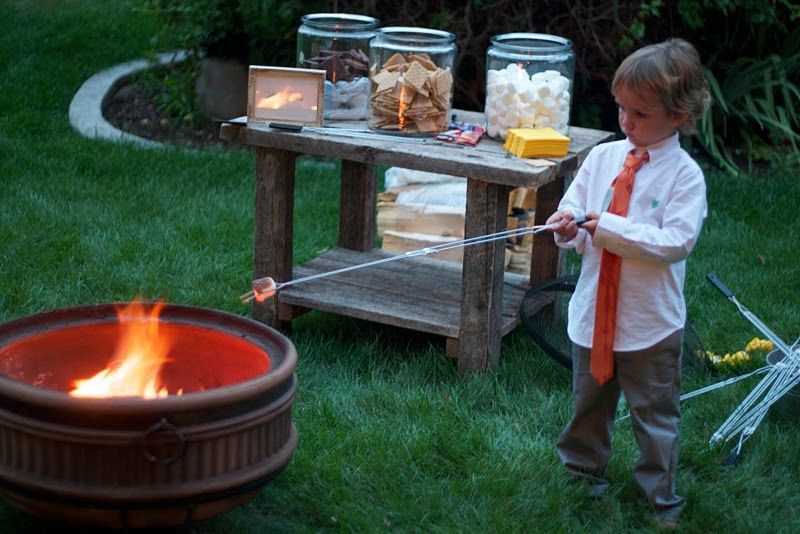 smores at a wedding!!! Sooooo doing this!  (But, I would take the long tie off of the Ring Bearer- its an accident waiting to
