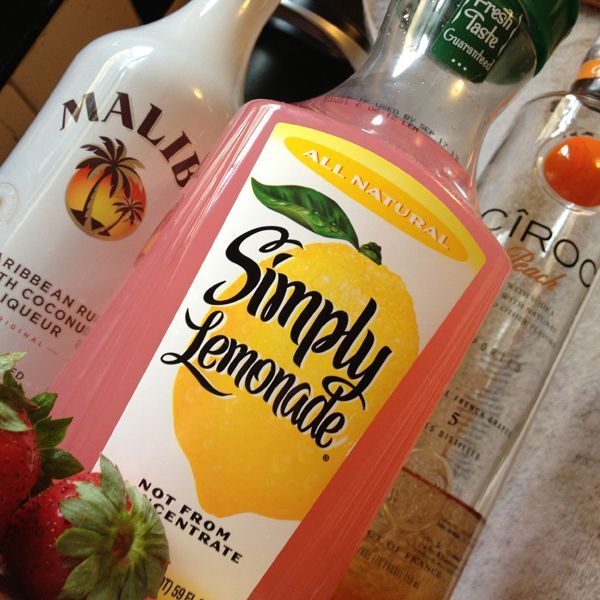 Sneaky Beach Cocktail: Pink Lemonade, Fresh Strawberries, Smirnoff Watermelon Vodka (or Croc), Triple Sec and Malibu Coconut Rum
