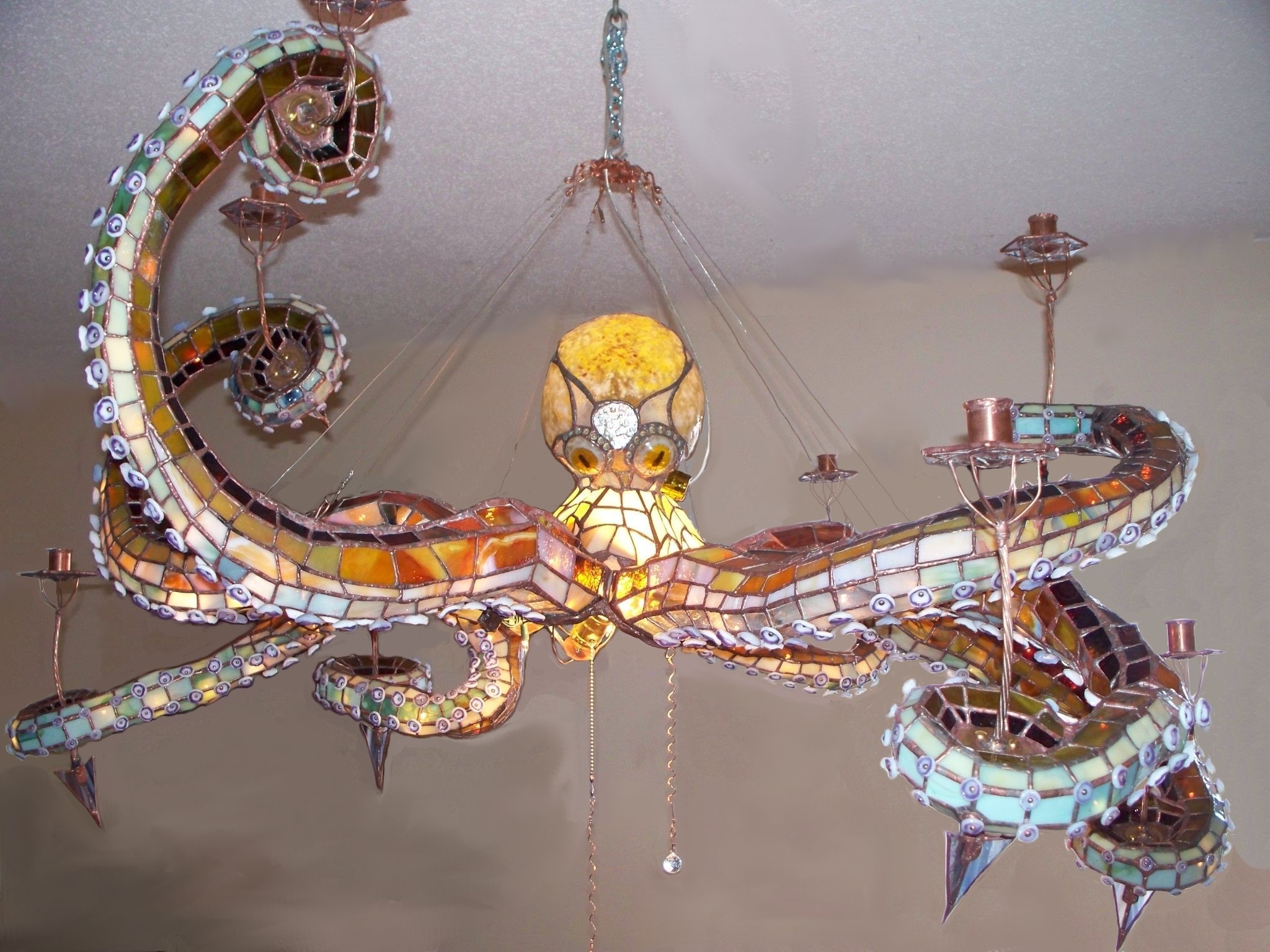 Stained glass octopus chandelier by Mason Parker. 11 Absolutely Eye-catching Chandeliers | Mental Floss