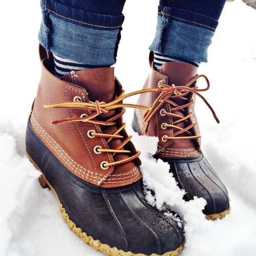 Standard New England winter/ muddy ground footwear – Bean Boots. Shame they are in fashion now; womens boots are practically sold