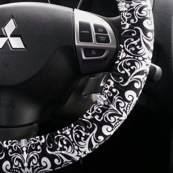 Steering Wheel Cover Black and White Damask Car by elgies on Etsy, $12.00