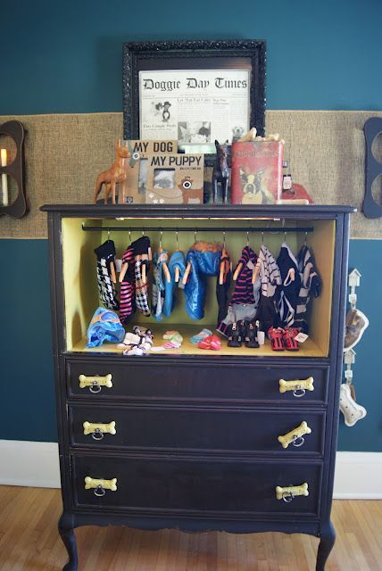 the cutest! dog chest made from chest, top drawers taken out, rod added in…. i totally need this! a smaller version of this :)