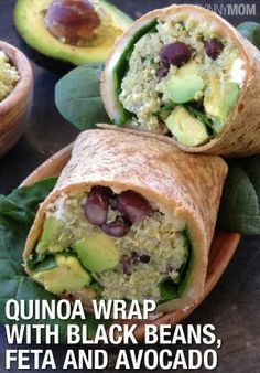 This healthy wrap filled with black beans, feta, and avocado is a great way to use quinoa.
