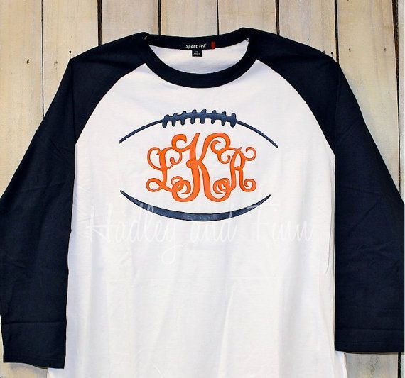 This listing is for a monogrammed football tee complete with your choice of monogram and colors. These are perfect for the