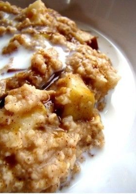 Throw 2 sliced apples, 1/3 cup brown sugar, 1 tsp cinnamon in the bottom of the crock pot. Pour 2 cups of oatmeal and 4 cups of