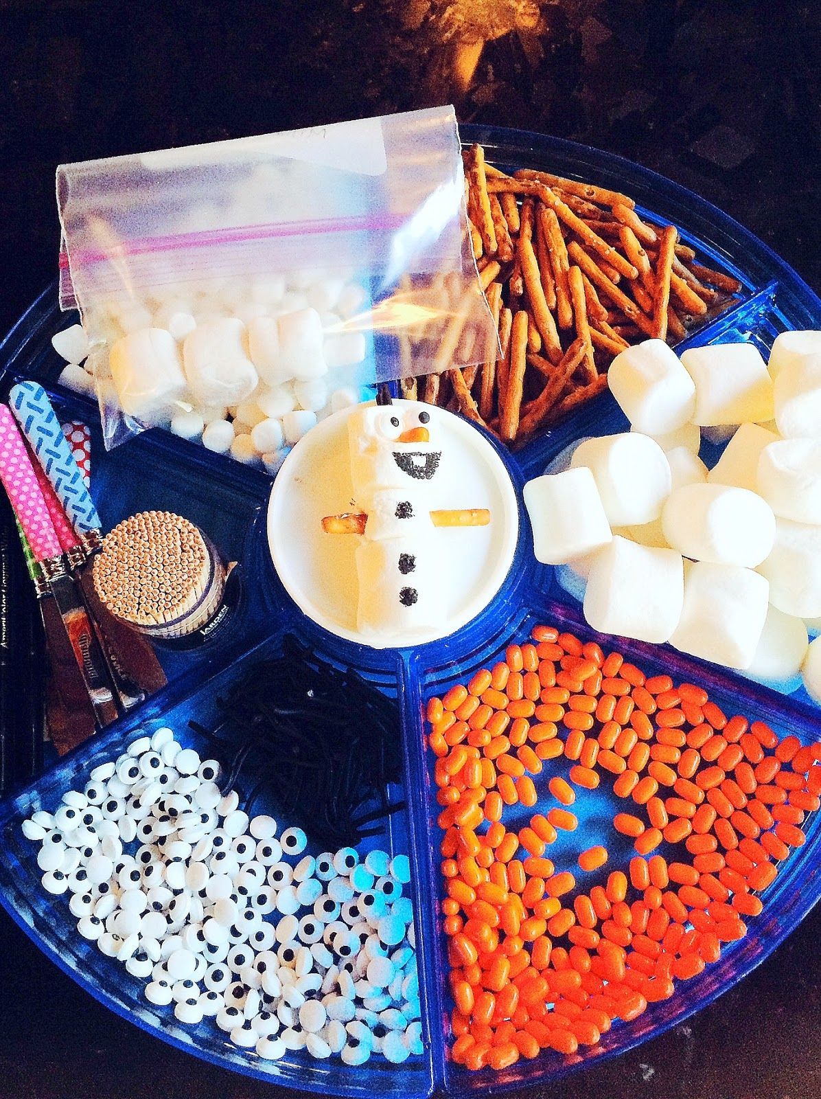Throwing a Frozen Birthday Party: Fun Kids Craft, making Olaf out of marshmallows.  Perfect thing to do “In summer”