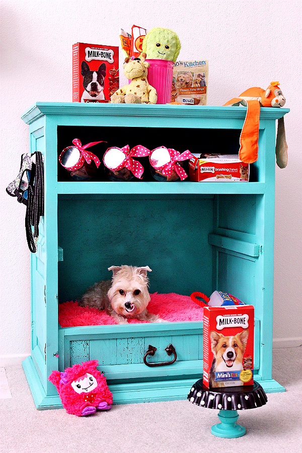 #TreatThePups this Valentines Day with a D.I.Y Dog Cabinet. Turn a second-hand dresser into a pet bed and treat station with a few