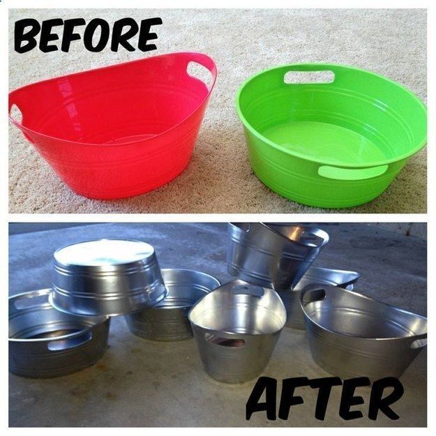 Turn dollar store pails into metal-look tubs. | 33 Ways Spray Paint Can Make Your Stuff Look More Expensive