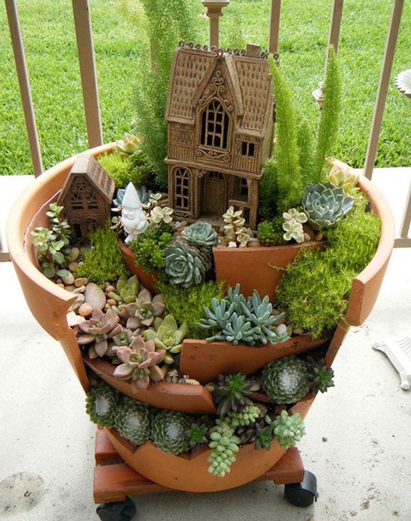 Turn your broken flower pots into fairy gardens!