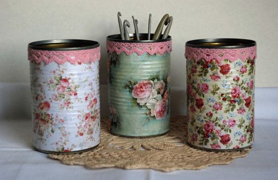 Vintage Roses  Shabby Chic Style Tin Desk Organizer with Doily – Your Choice of 1 on Etsy, $14.00