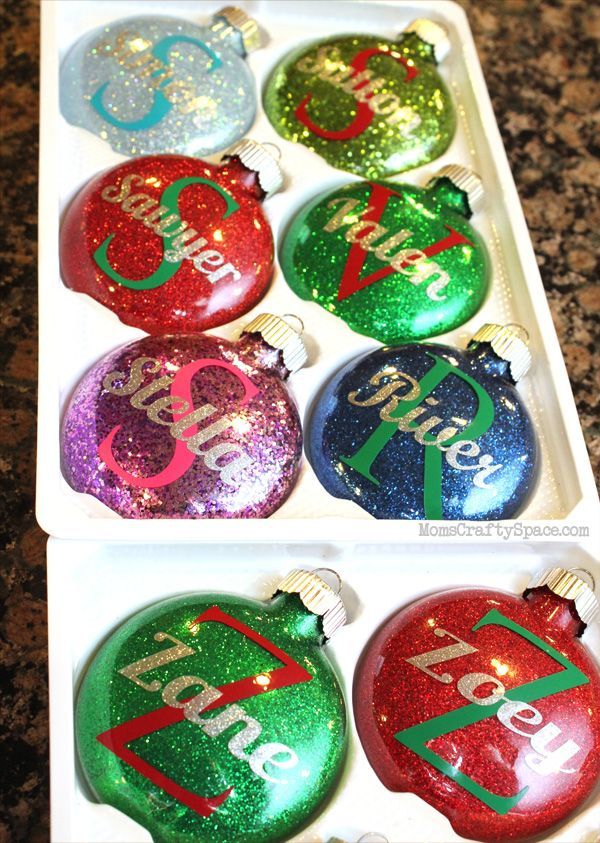 vinyl lettering christmas ornament | used the silver glitter vinyl for my boys names along with a …