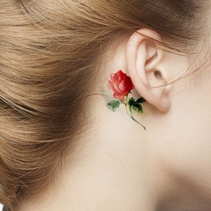 watercolor rose #tattoo behind ear