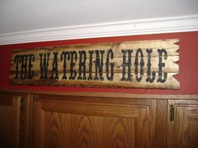 Western Saloon Signs | Details about THE WATERING HOLE Western Bar Sign Natural Rustic Wood