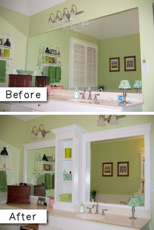 #3. Add molding (and shelves?) to an otherwise boring bathroom mirror. — 27 Easy Remodeling Projects That Will Completely