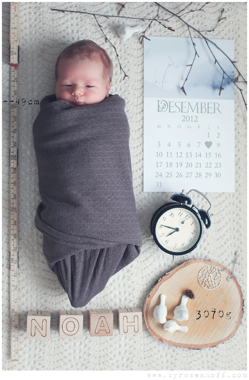A great way to photograph a newborn with the details of his birth!