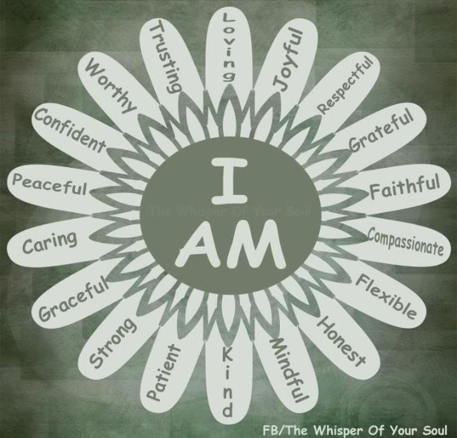 Affirmations ~ I am. Can also have family members identify positive qualities and write on petals! How cute!