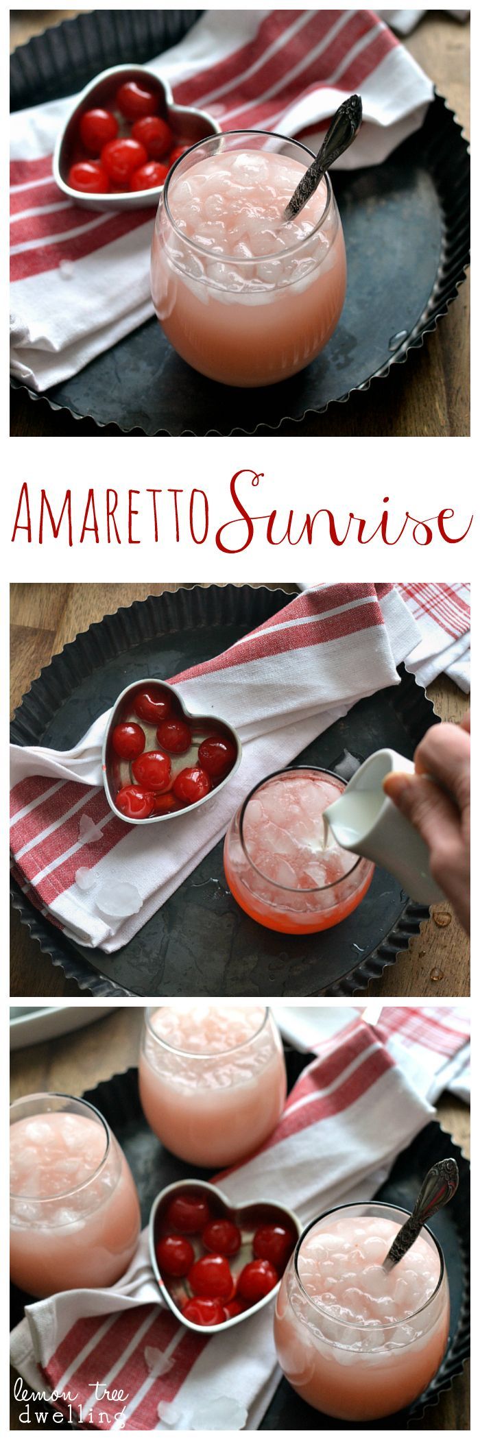 Amaretto Sunrise – a deliciously sweet cocktail made with amaretto, triple sec & grenadine!