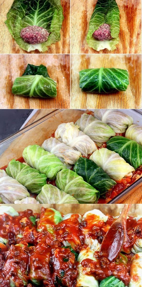 Amazing Stuffed Cabbage Rolls. Tender leaves of cabbage stuffed and rolled with beef, garlic, onion and rice, simmered in a rich