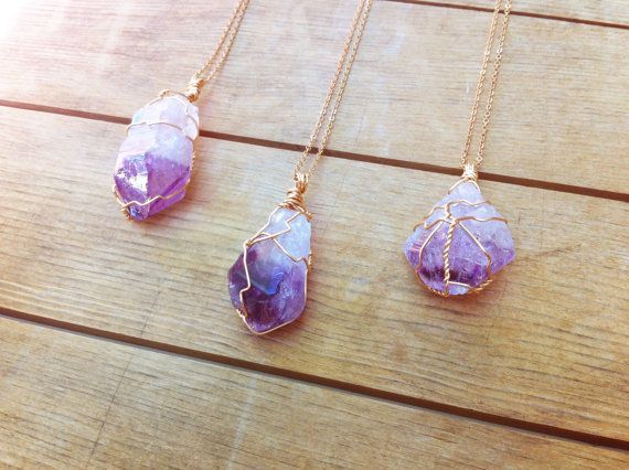 Amethyst Point Pendant / Wire Wrapped Mineral Necklace / Modern Boho Style