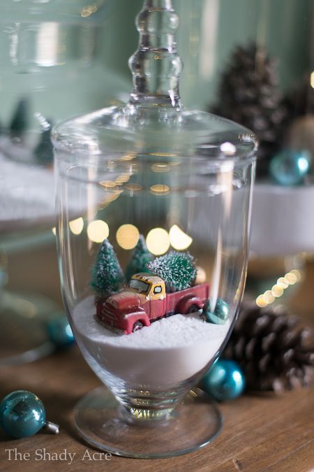 Apothecary Jar – Christmas Tree in a Truck  Snow Scene