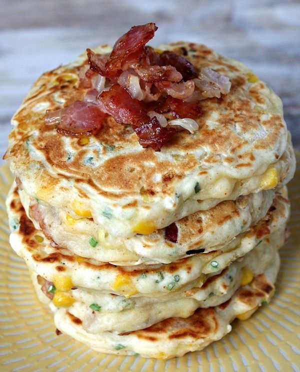 bacon and corn griddle cakes- this is amazing!! My mom used to make something like this when I was a little girl only with peas in