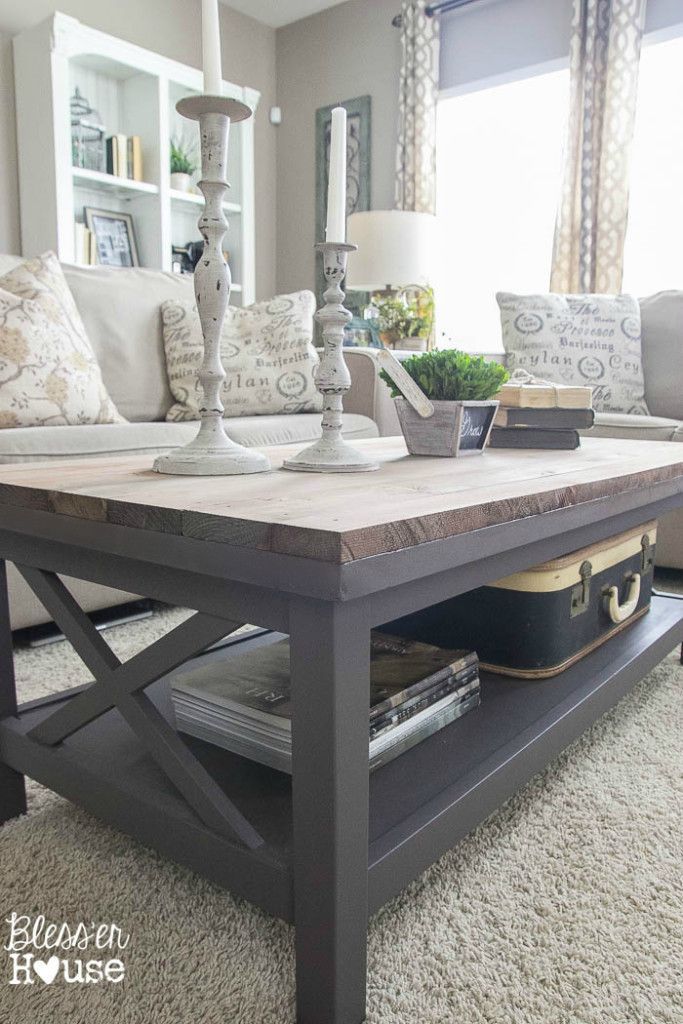 Barn Wood Top Coffee Table | Bless’er House – Gorgeous way to cover up a scratched, peeling veneer coffee table top!