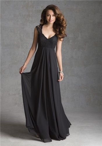 Black lace and chiffon V-Neck bridesmaid dress | 693 from Mori Lee By Madeline Gardner Bridesmaid Dresses