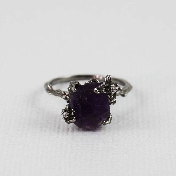 Black Rough Amethyst Ring    gemstone ring raw stone by tooriginal, $68.00