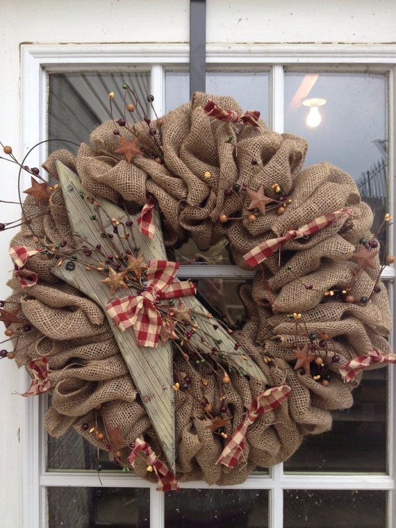 Burlap Wreath Primitive Wreath Americana by TranquilitybyAney, $60.00