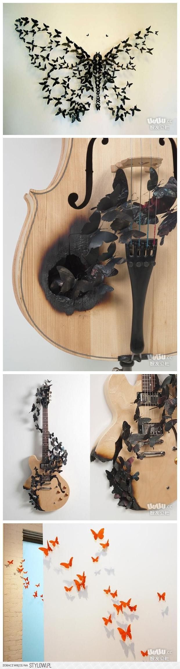 butterfly craft diy ideas. Pretty sure I could never do that to a guitar. But its beautiful!