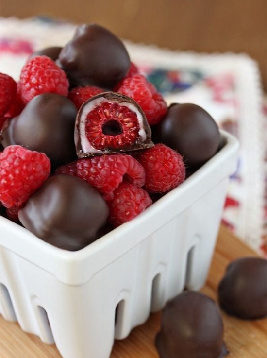 Chocolate-Covered Raspberries. The combination of soft, fresh berry, sweet juice, and rich chocolate is amazing. Try them!