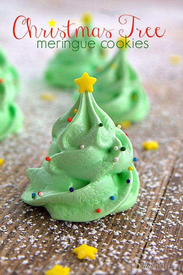 Christmas Tree Meringue Cookies, fun and festive meringue cookies that are light as air and melt in your mouth! Super cute for