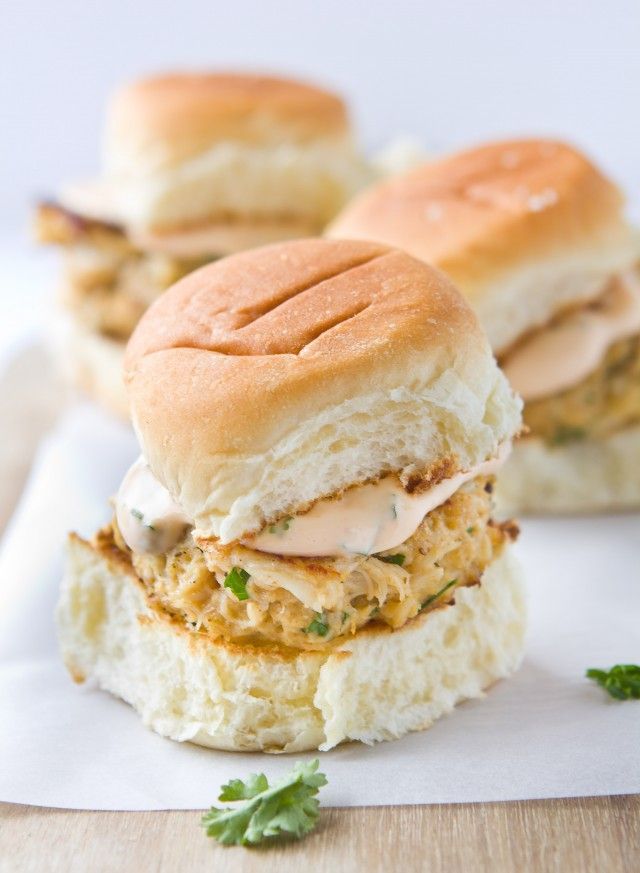 Crab Cake Sliders with Spicy Aioli Sauce // Wow these were so good!! We didn’t use buns, but I don’t think they needed them. The