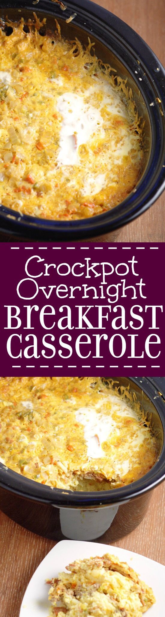 Crockpot Overnight Breakfast Casserole recipe is a classic make ahead breakfast casserole with eggs, sausage, bacon, hash browns,