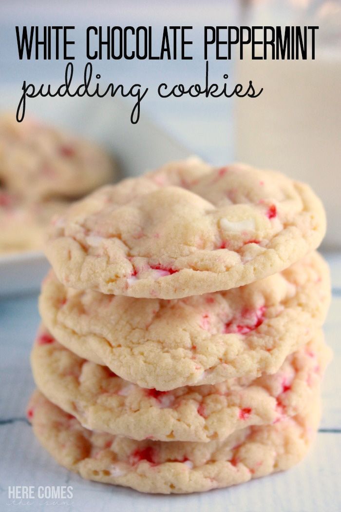Delicious white chocolate peppermint pudding cookies! Easy recipe!