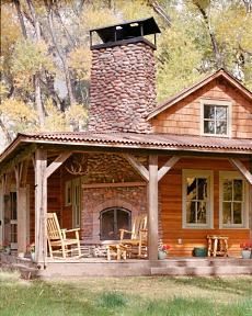 Double duty fireplace – inside and outside. A fireplace on the porch!