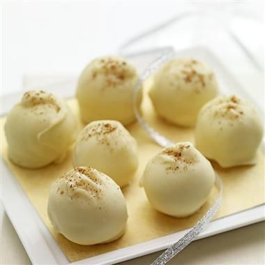 Eggnog Truffles make a great holiday or hostess gift. Package the truffles in a holiday tin between wax paper.