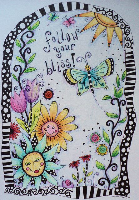 Follow Your Bliss by Madeleine de Kemp–love the moon face and black and white border!