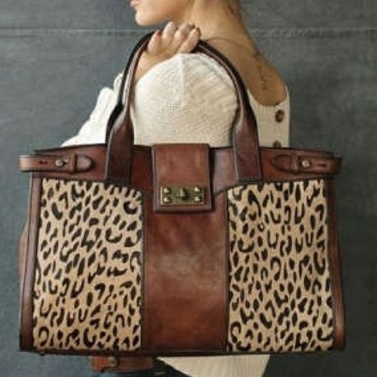 Fossil leather and leopard print bag. In LOVE! – Click image to find more Hair & Beauty Pinterest pins