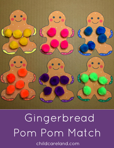 Gingerbread color pom pom match for fine motor … color recognition and math.