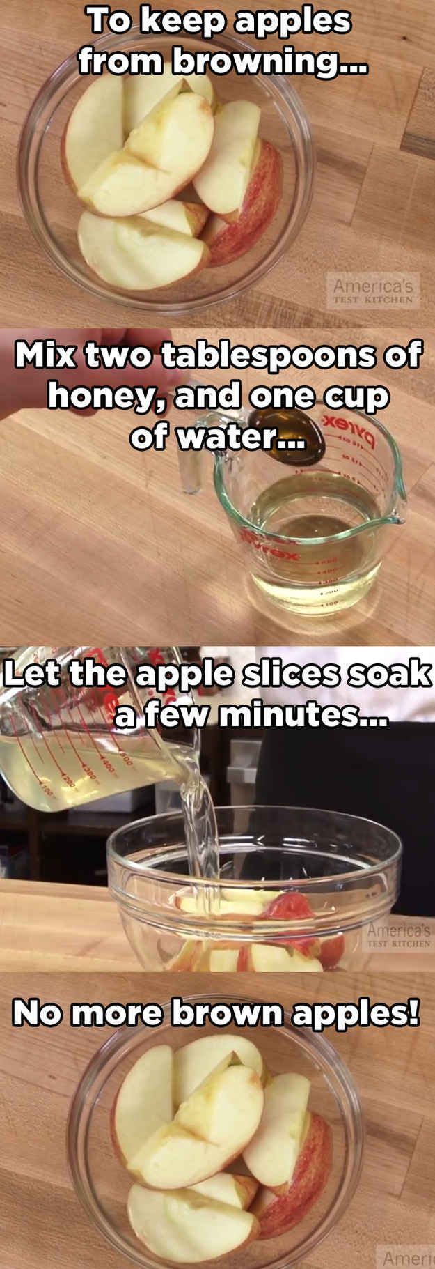 Heres how to keep sliced apples from turning brown after youve cut into them: | 14 Fruit Hacks That Will Make Your Life More